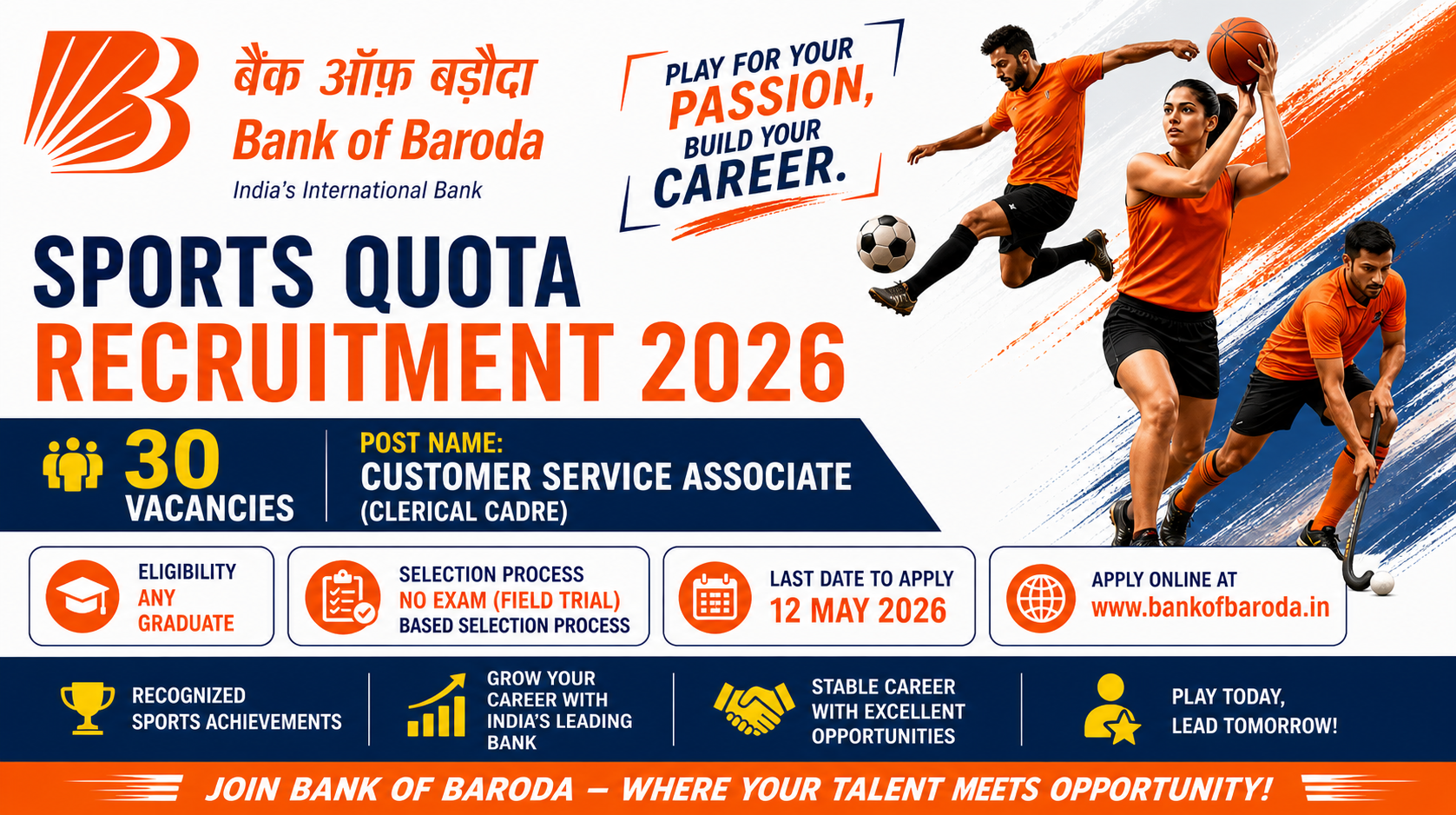 Bank of Baroda Sports Quota Clerk Recruitment 2026 – Free-JobAlerts.com