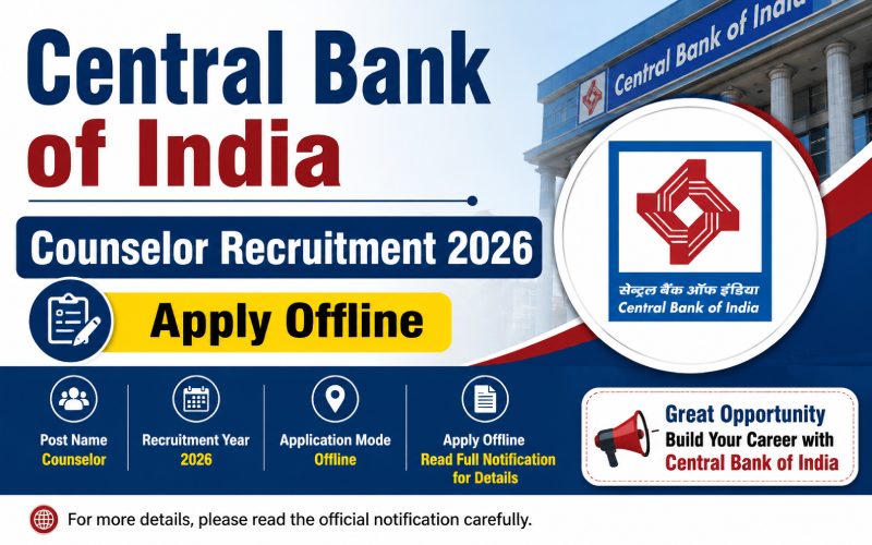 Central Bank of India Counselor Recruitment 2026 - Apply Offline