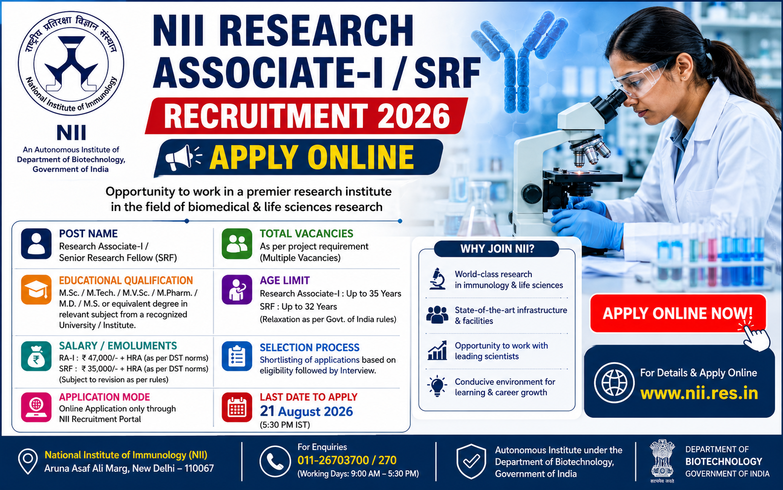 NII Research Associate-I/SRF Recruitment 2026 - Apply Online