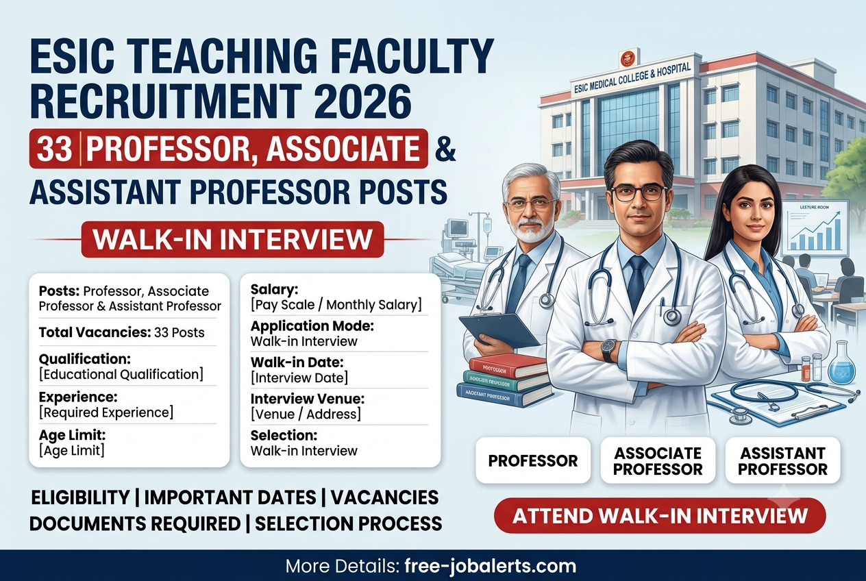 ESIC Teaching Faculty Recruitment 2026 - Walk-in for 33 Professor, Associate Professor & Assistant Professor Posts