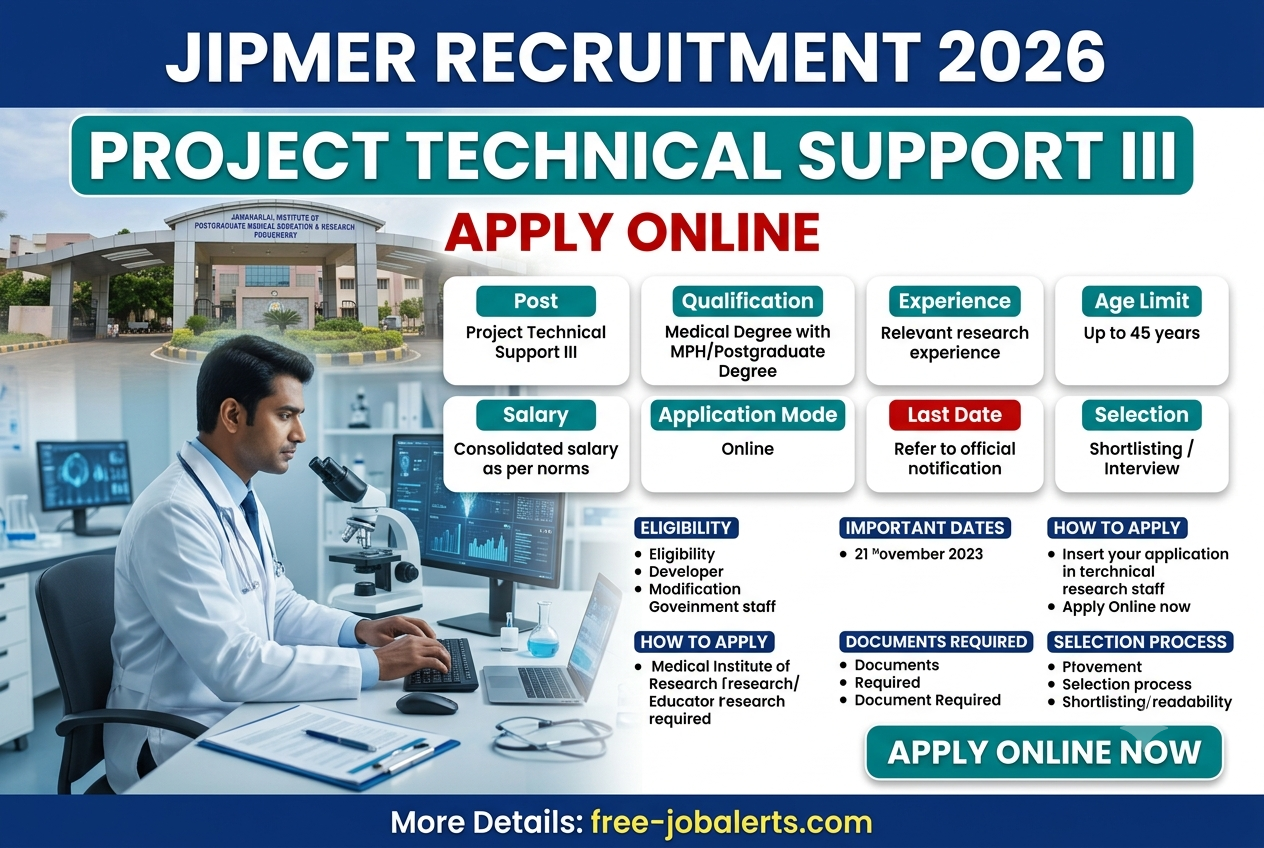 JIPMER Project Technical Support III Recruitment 2026 – Apply Online