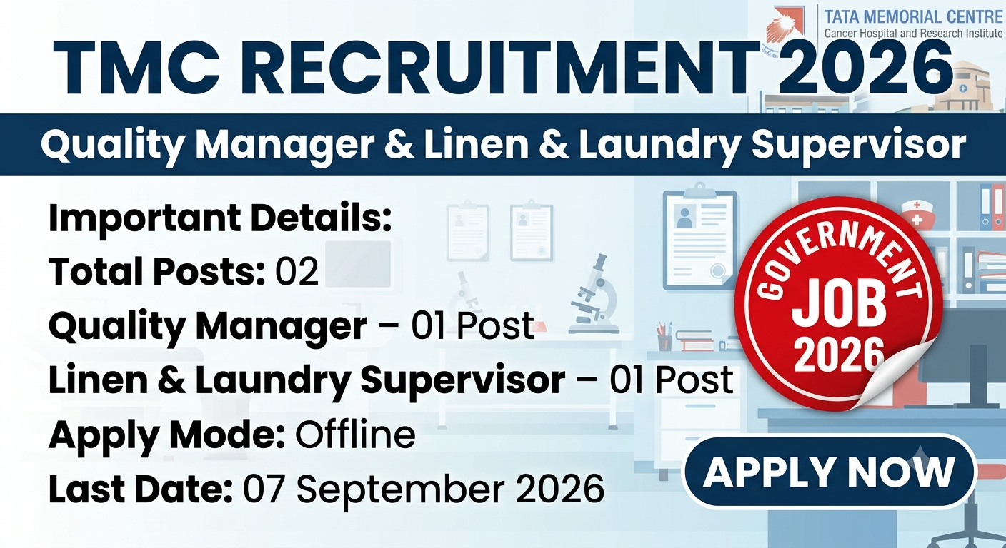 TMC Recruitment 2026 – Apply for Quality Manager & Linen and Laundry Supervisor Posts