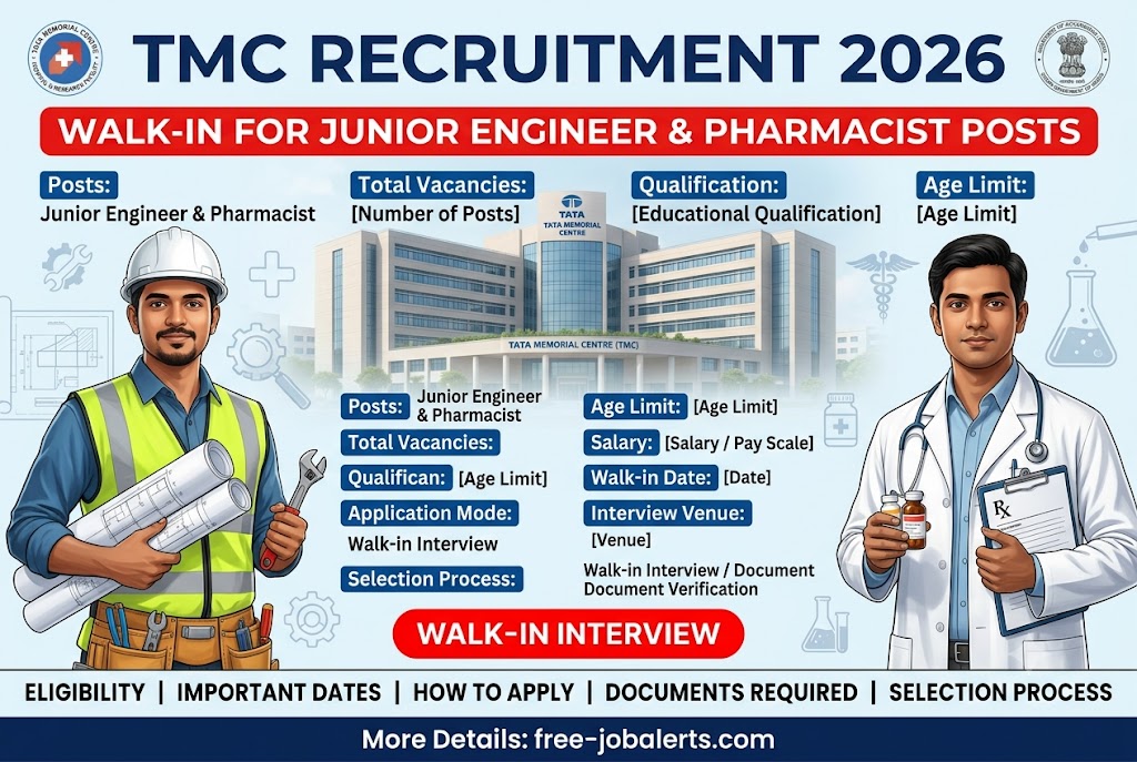 TMC Recruitment 2026 – Walk-in for Junior Engineer & Pharmacist Posts