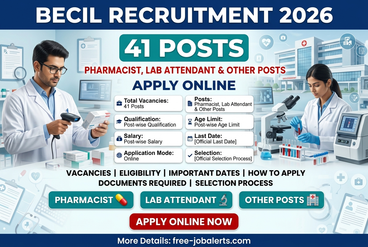 BECIL Recruitment 2026 - Apply Online for 41 Pharmacist, Lab Attendant and More Posts