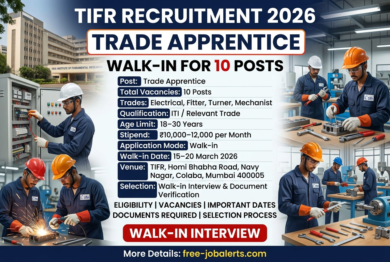TIFR Trade Apprentice Recruitment 2026 - Walk-in for 10 Posts