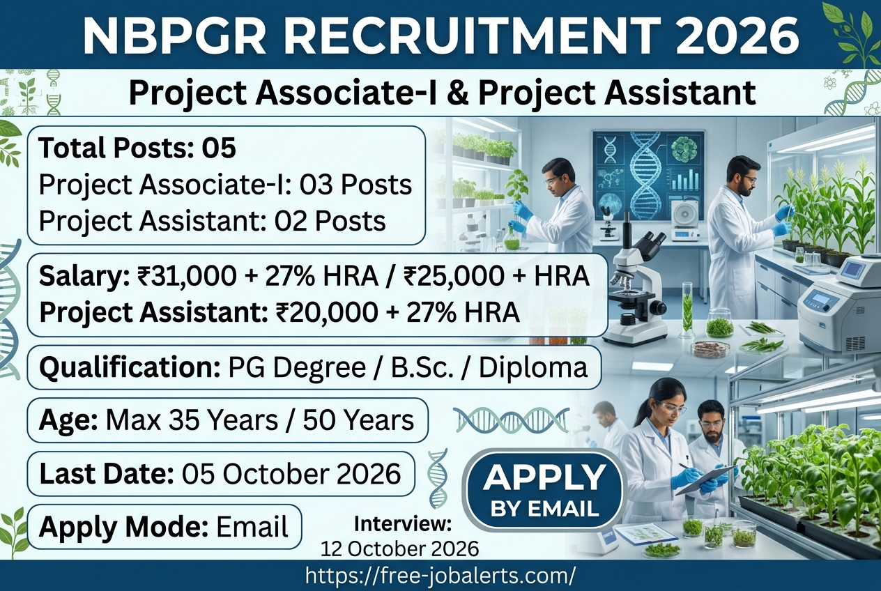 NBPGR Recruitment 2026 – Apply Online for Project Associate & Project Assistant Posts