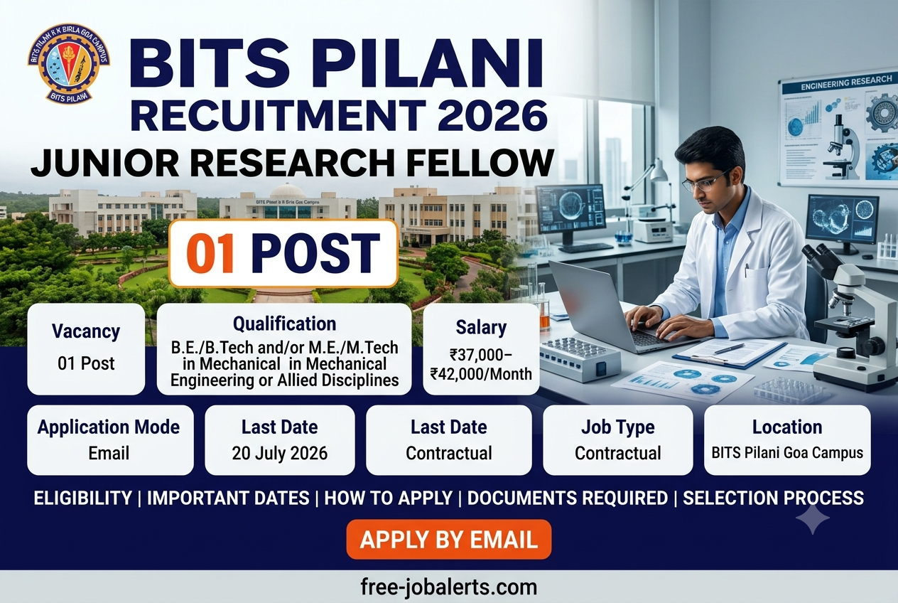 BITS Pilani Junior Research Fellow Recruitment 2026 - Apply Online