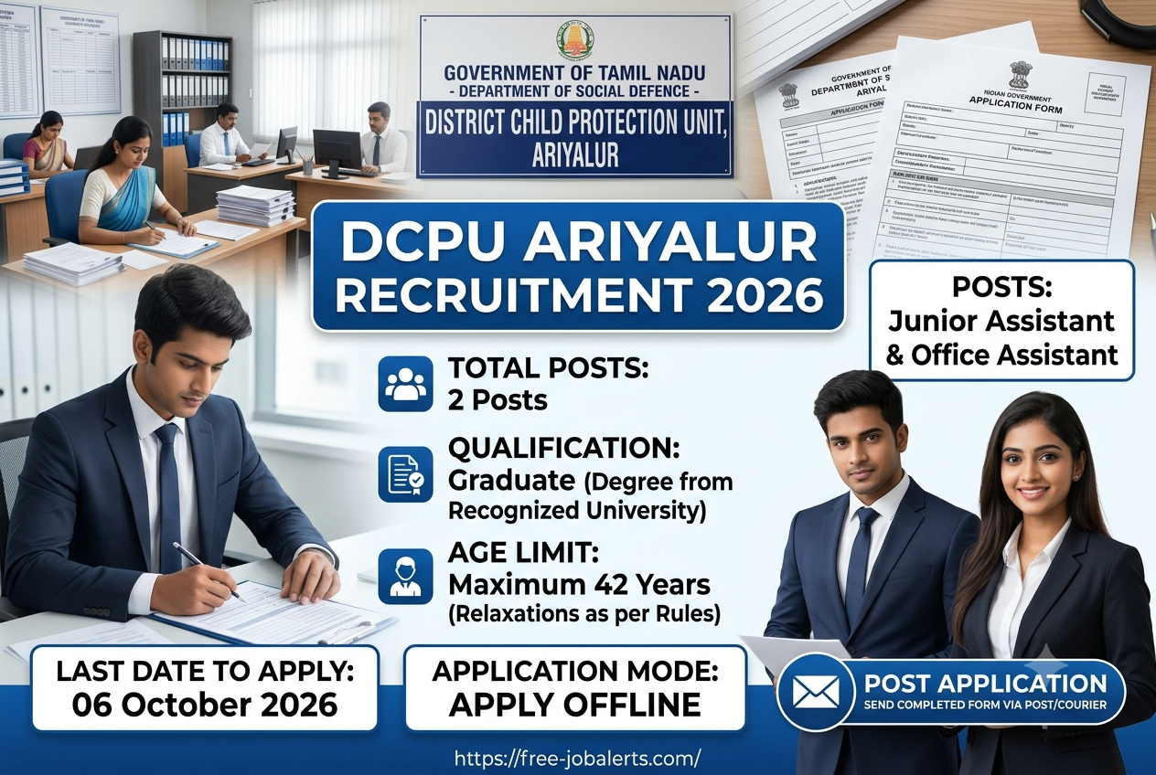 DCPU Ariyalur Recruitment 2026 – Apply Offline for Junior Assistant and Office Assistant Posts