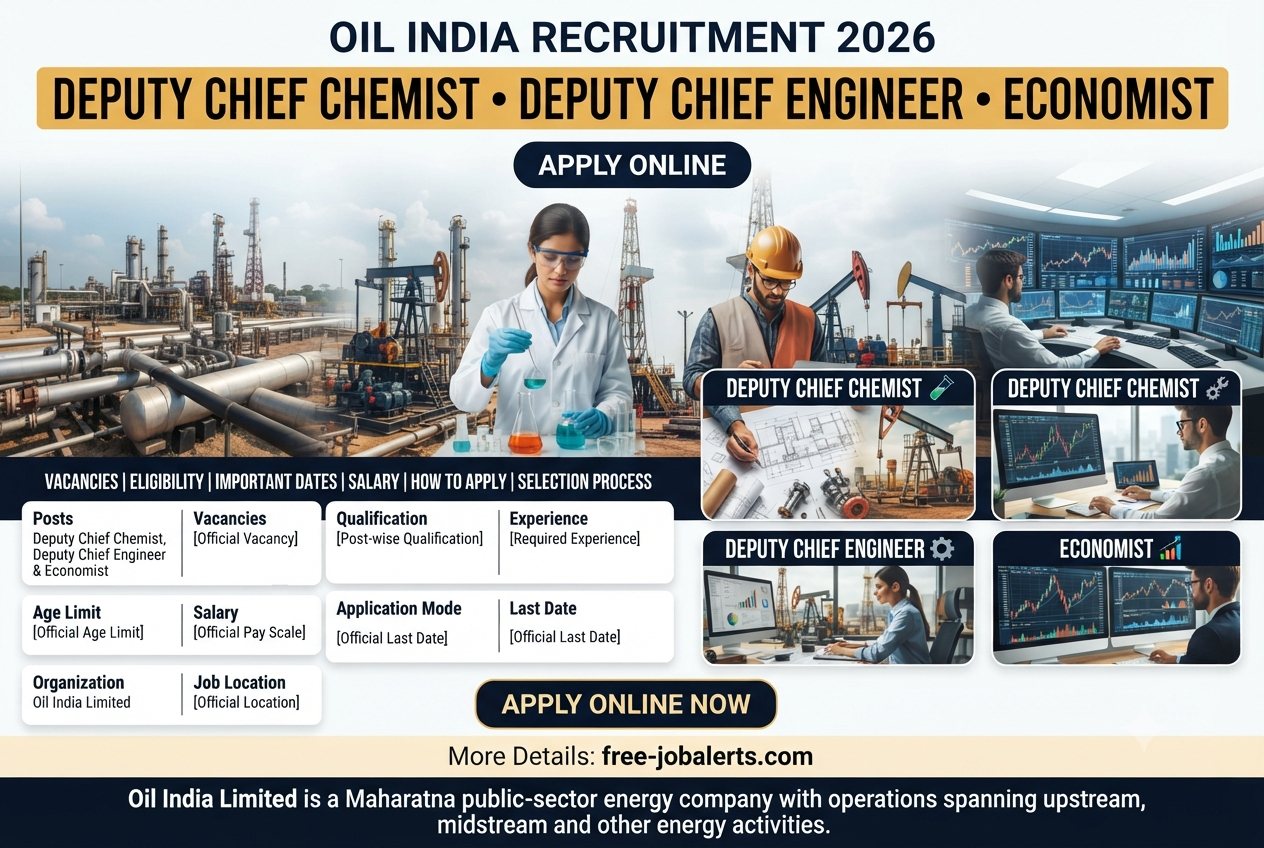 Oil India Recruitment 2026 - Apply Online for Deputy Chief Chemist, Deputy Chief Engineer & Economist Posts