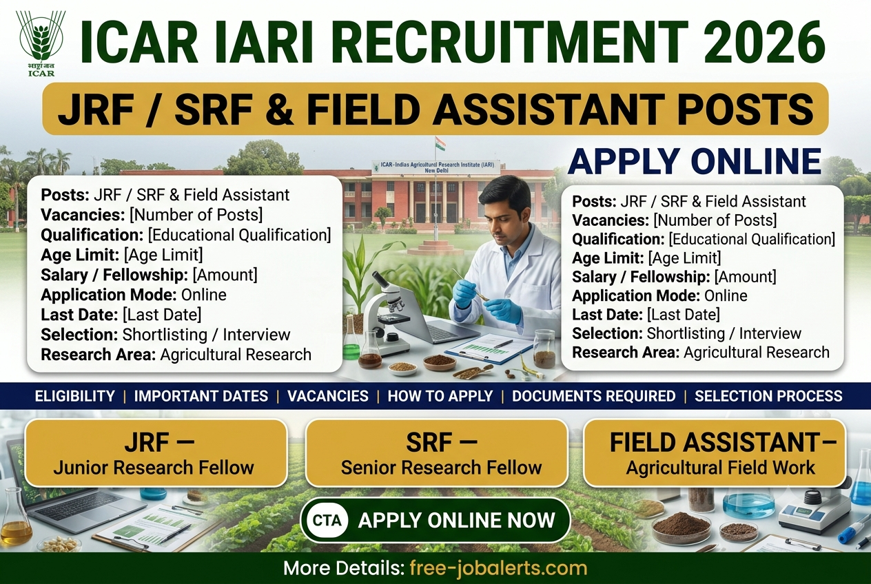 ICAR IARI Recruitment 2026 - Apply Online for JRF/SRF and Field Assistant Posts
