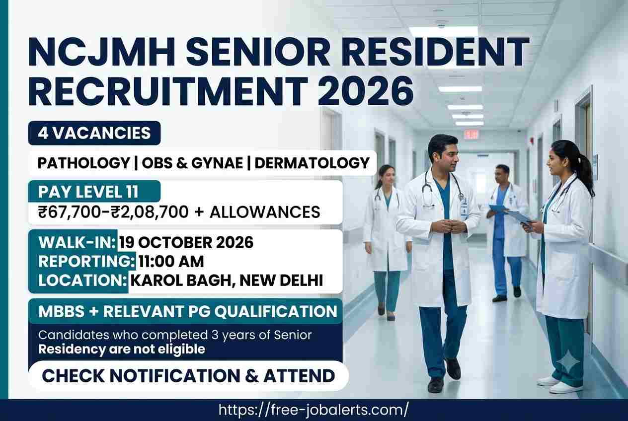 NCJMH Senior Resident Recruitment 2026 – Walk-in Interview for 4 Posts